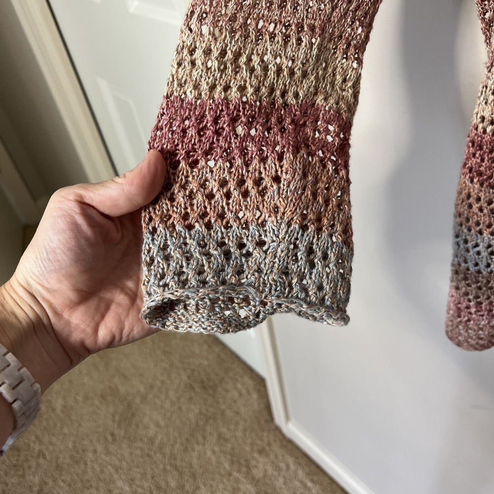 J Jill Rainbow Crochet Cardigan Pink Open Knit Sz Small - Picture 4 of 6